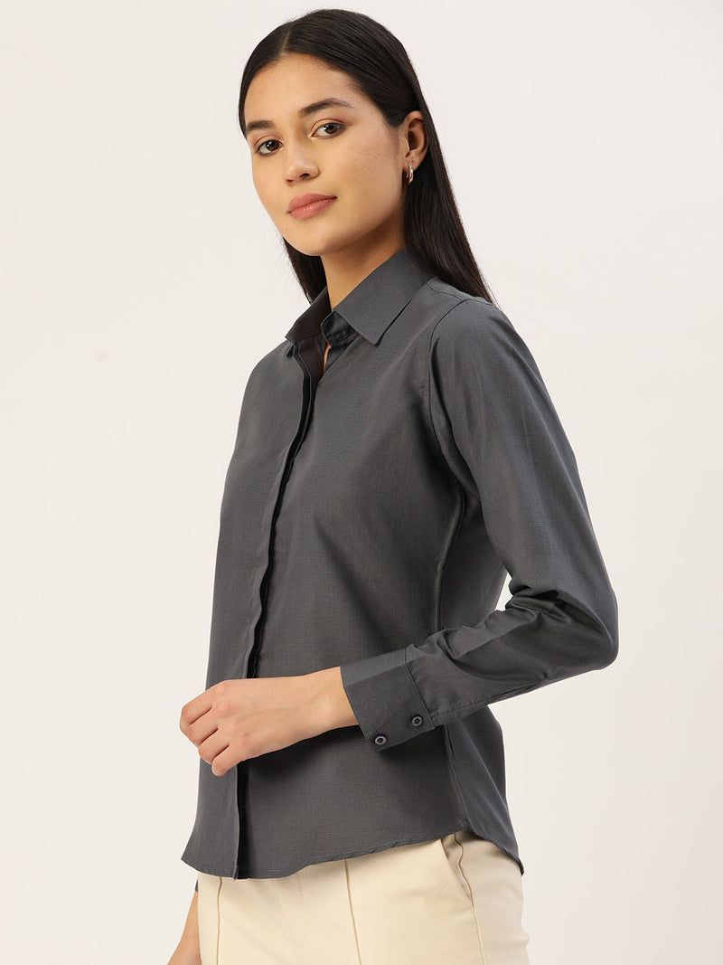 Women Grey Solid Shirt Style Top