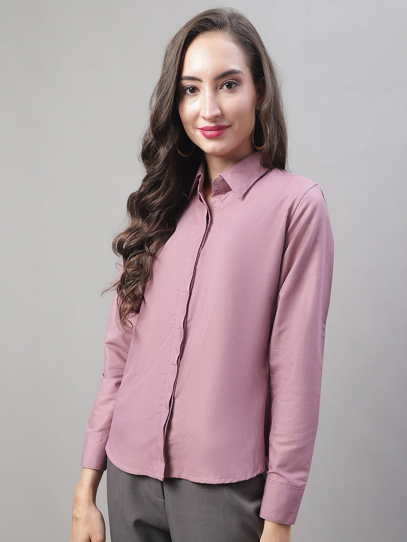 Women Magenta Pink Solid Shirt Style Top