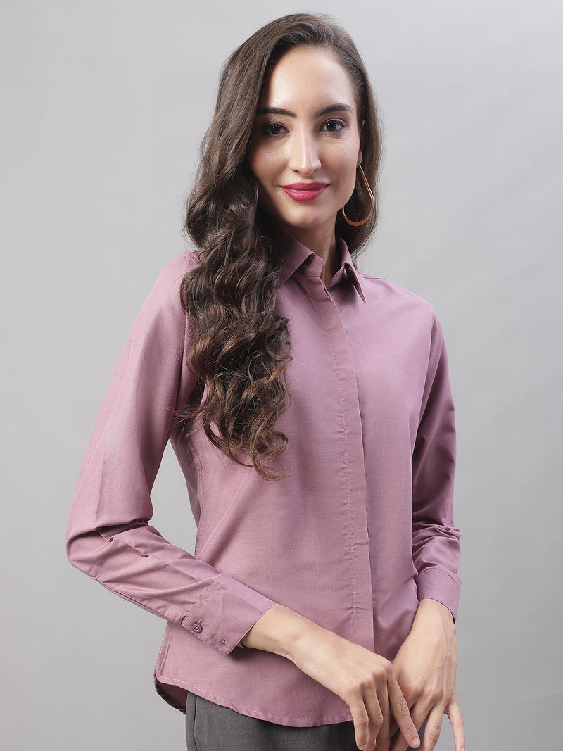 Women Magenta Pink Solid Shirt Style Top