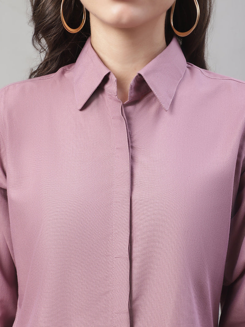 Women Magenta Pink Solid Shirt Style Top