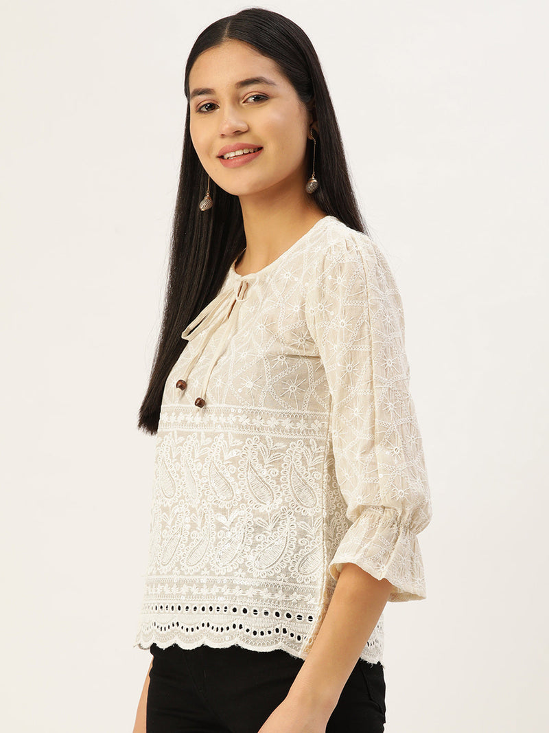 Chikankari Sequen Work Empire Top