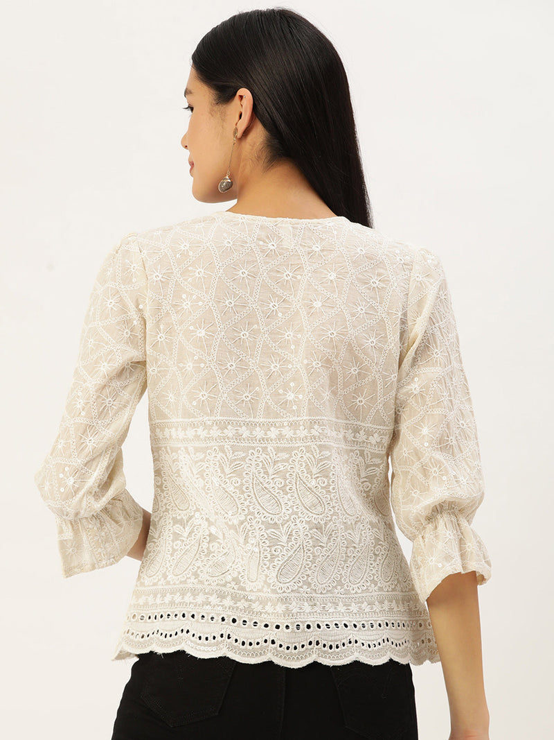 Chikankari Sequen Work Empire Top