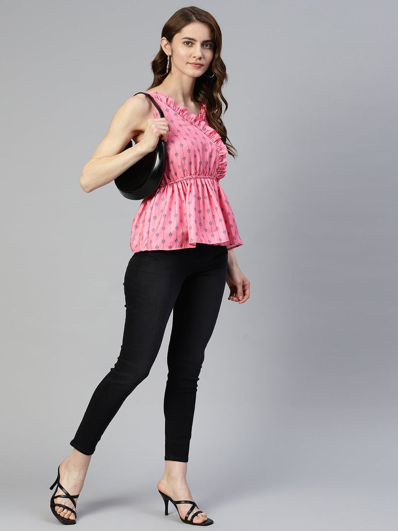 Women  Printed crop top with frills