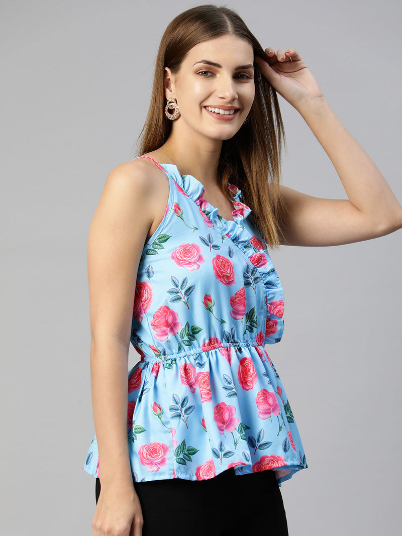 Women  Printed crop top with frills