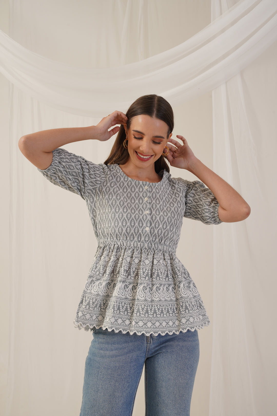 Women  Chikankari Work Empire Top