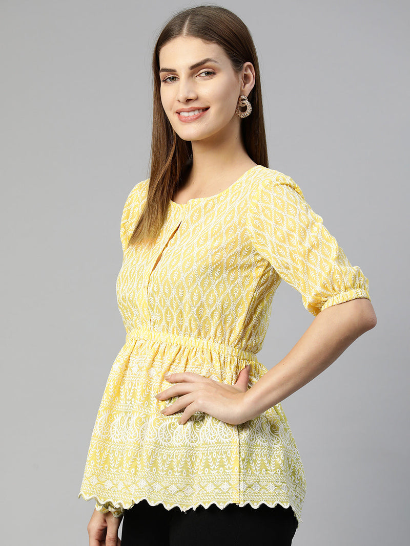 Women  Chikankari Work Empire Top