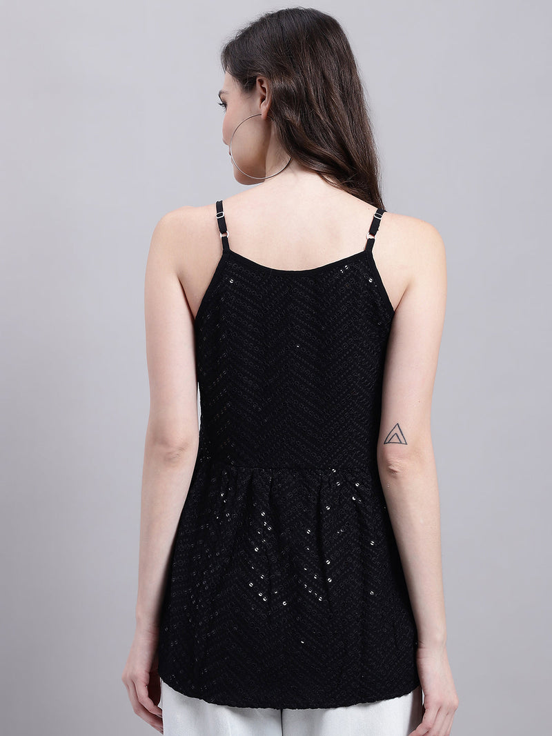 Women's Black Chikankari Sequen Work Empire Top