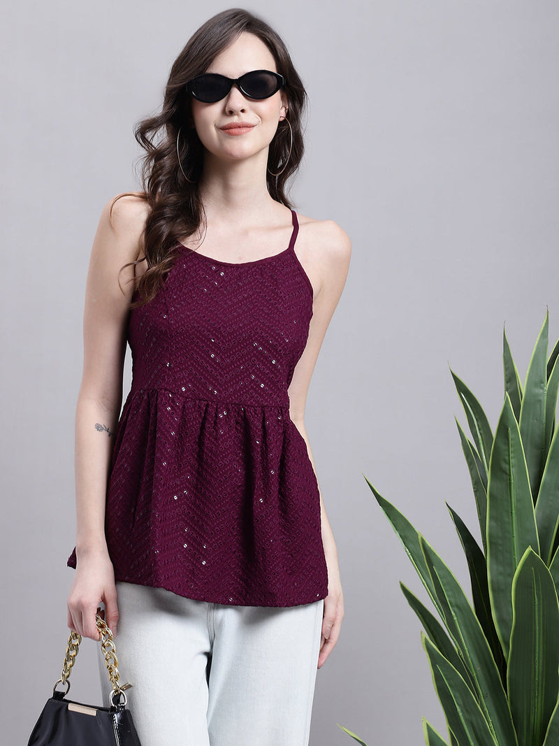 Women's Purple Chikankari Sequen Work Empire Top