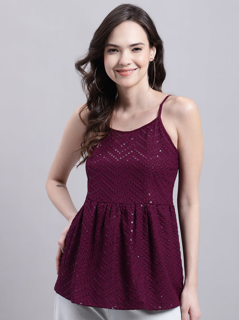 Women's Purple Chikankari Sequen Work Empire Top