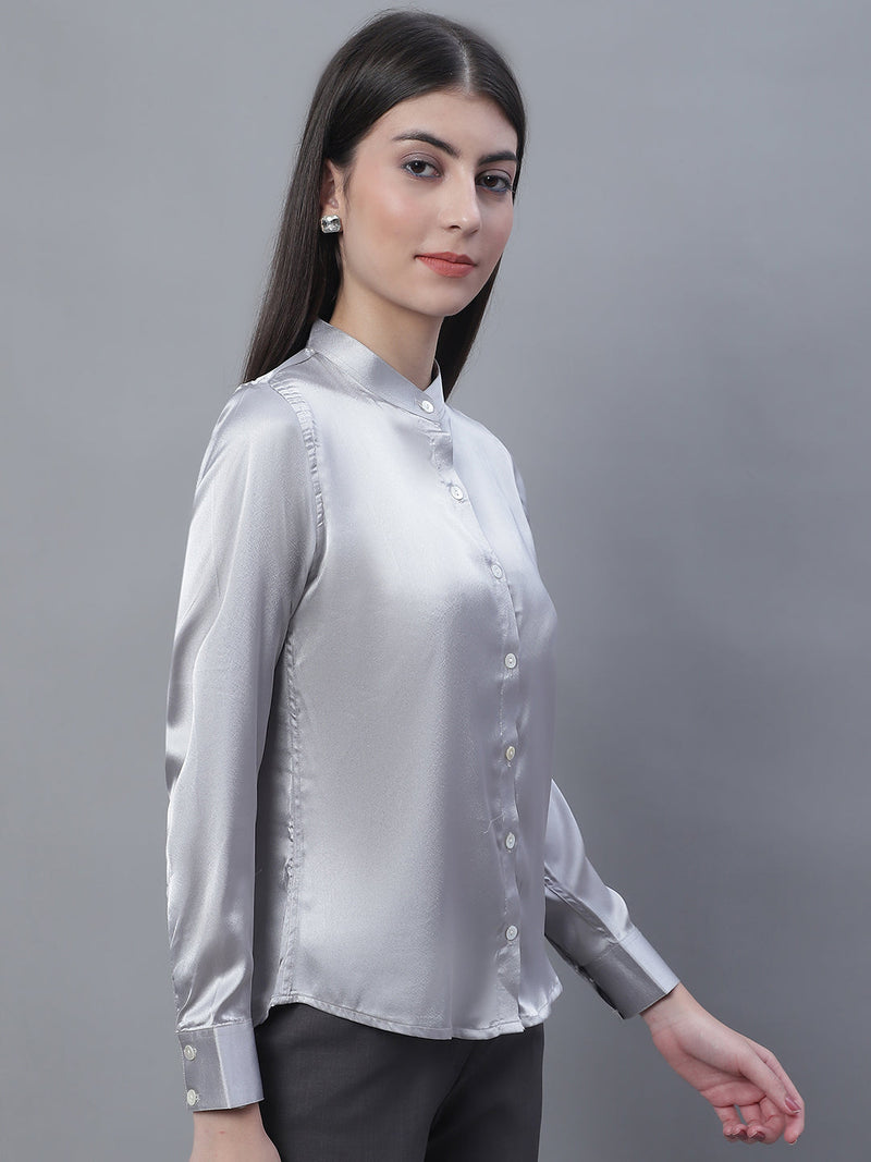 Women Grey Solid Shirt Style Top