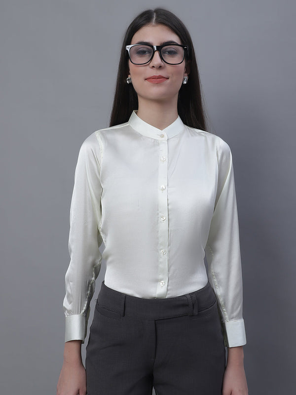 Women White Solid Shirt Style Top