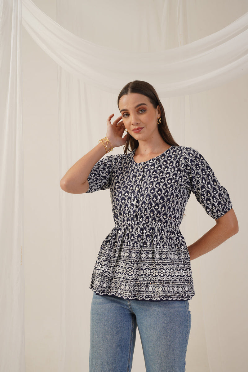 Women's Chikankari & Sequins Work Empire Top