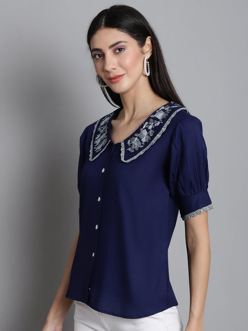 Embroidered Peter Pan Collar Top