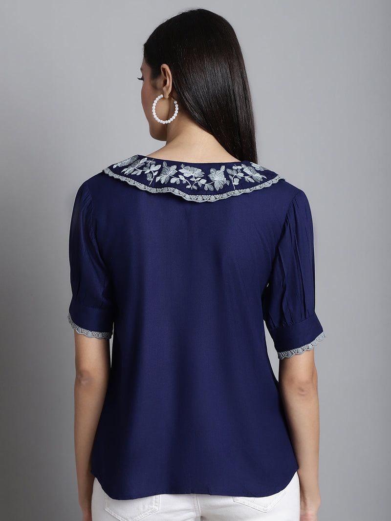 Embroidered Peter Pan Collar Top