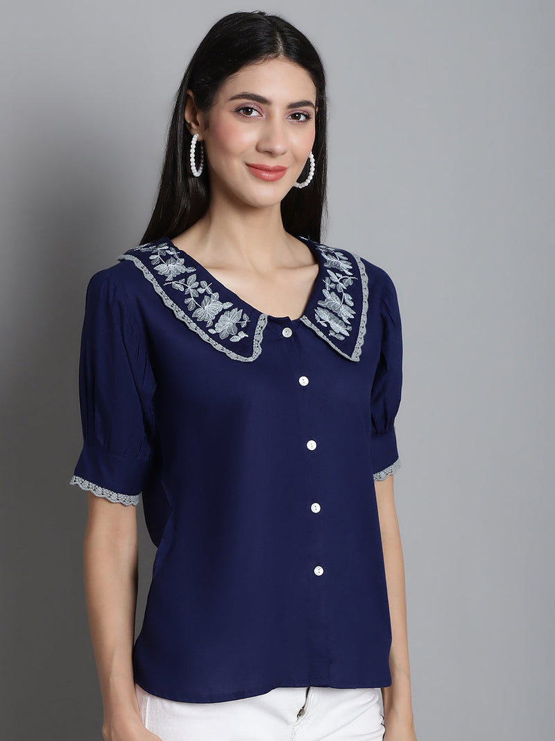 Embroidered Peter Pan Collar Top