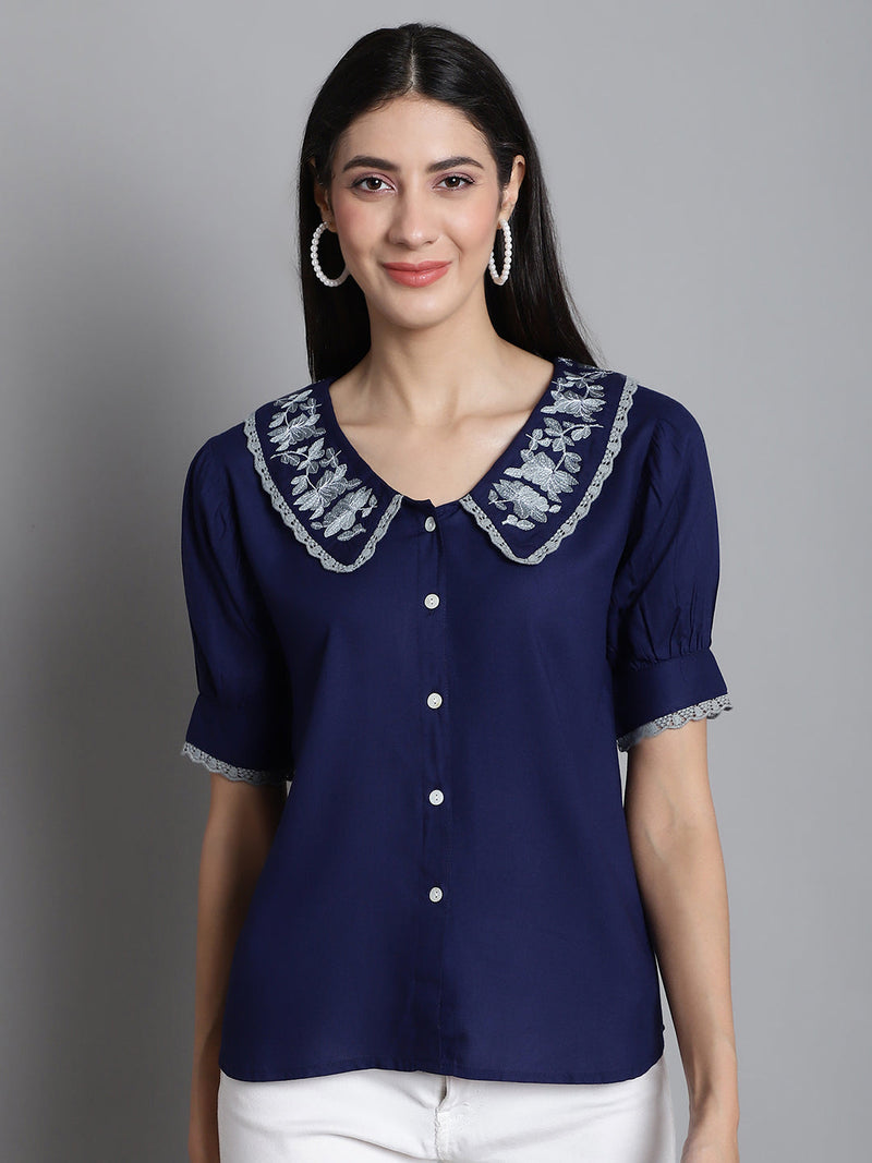 Embroidered Peter Pan Collar Top