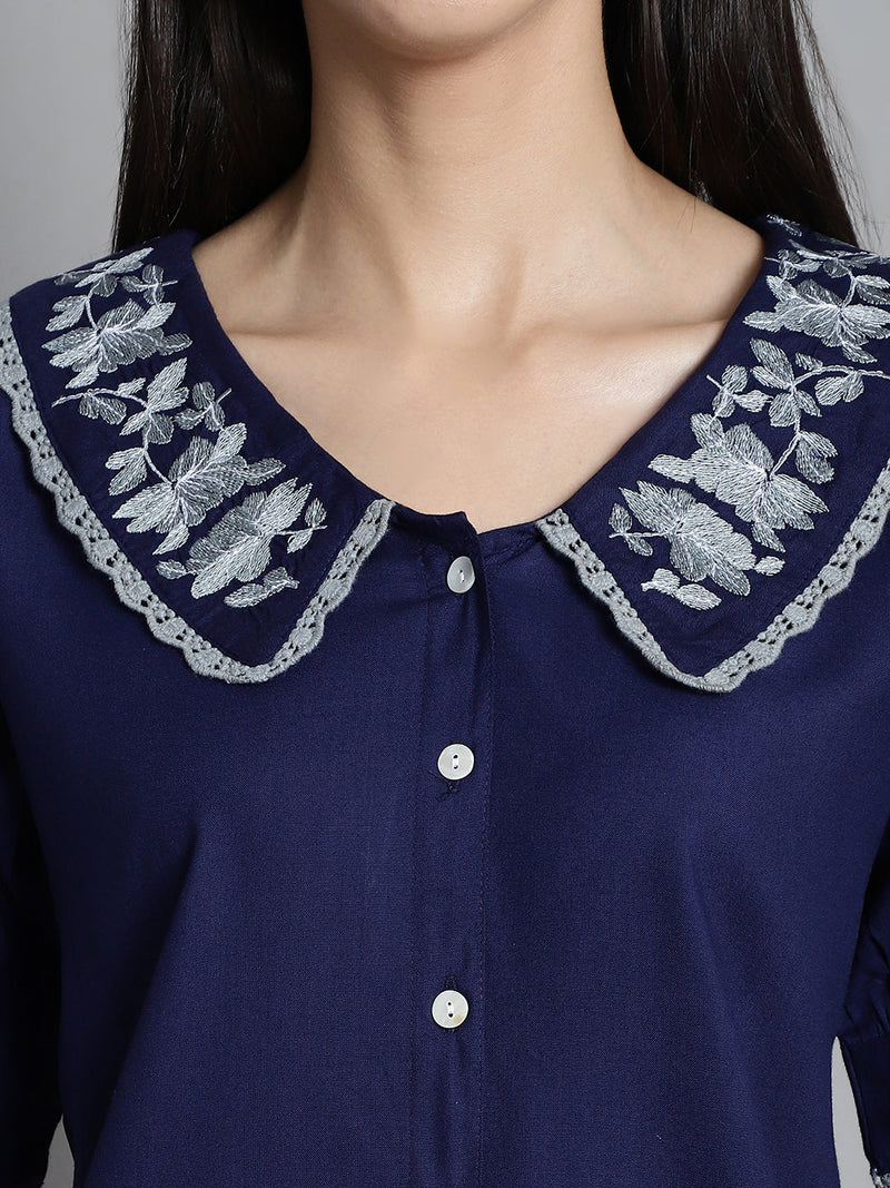 Embroidered Peter Pan Collar Top