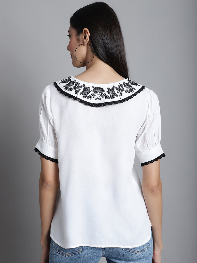 Embroidered Peter Pan Collar Top