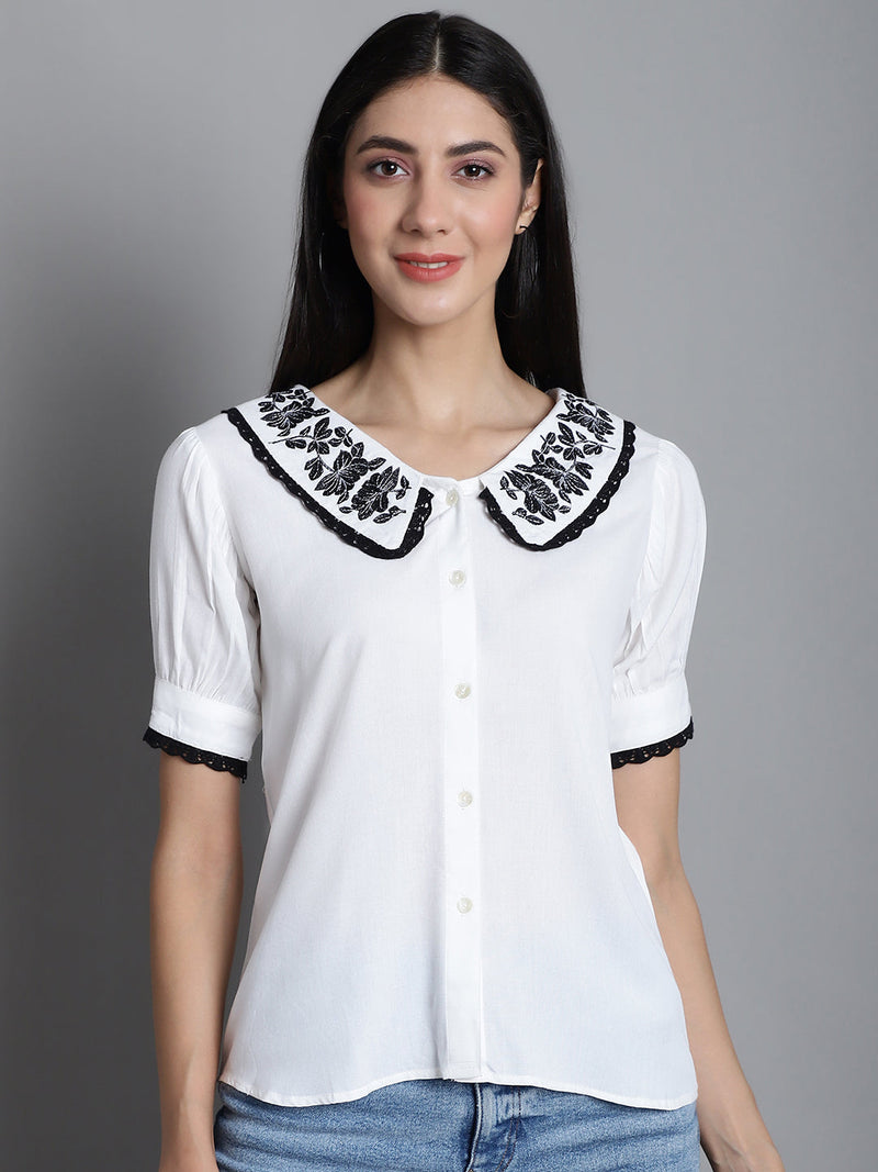 Embroidered Peter Pan Collar Top