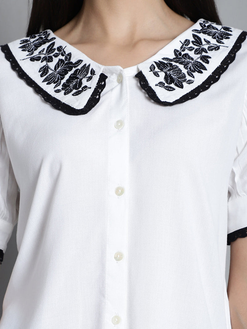 Embroidered Peter Pan Collar Top