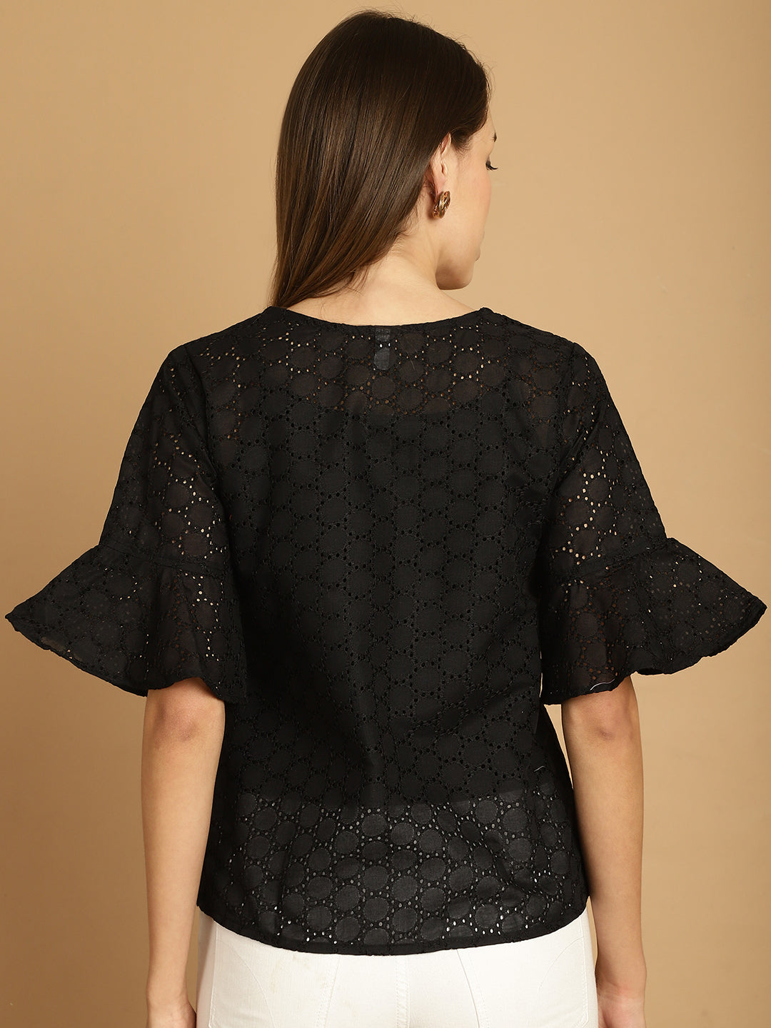 Embroidered Cotton V-Neck Top for Women ( JNT 2020Black )