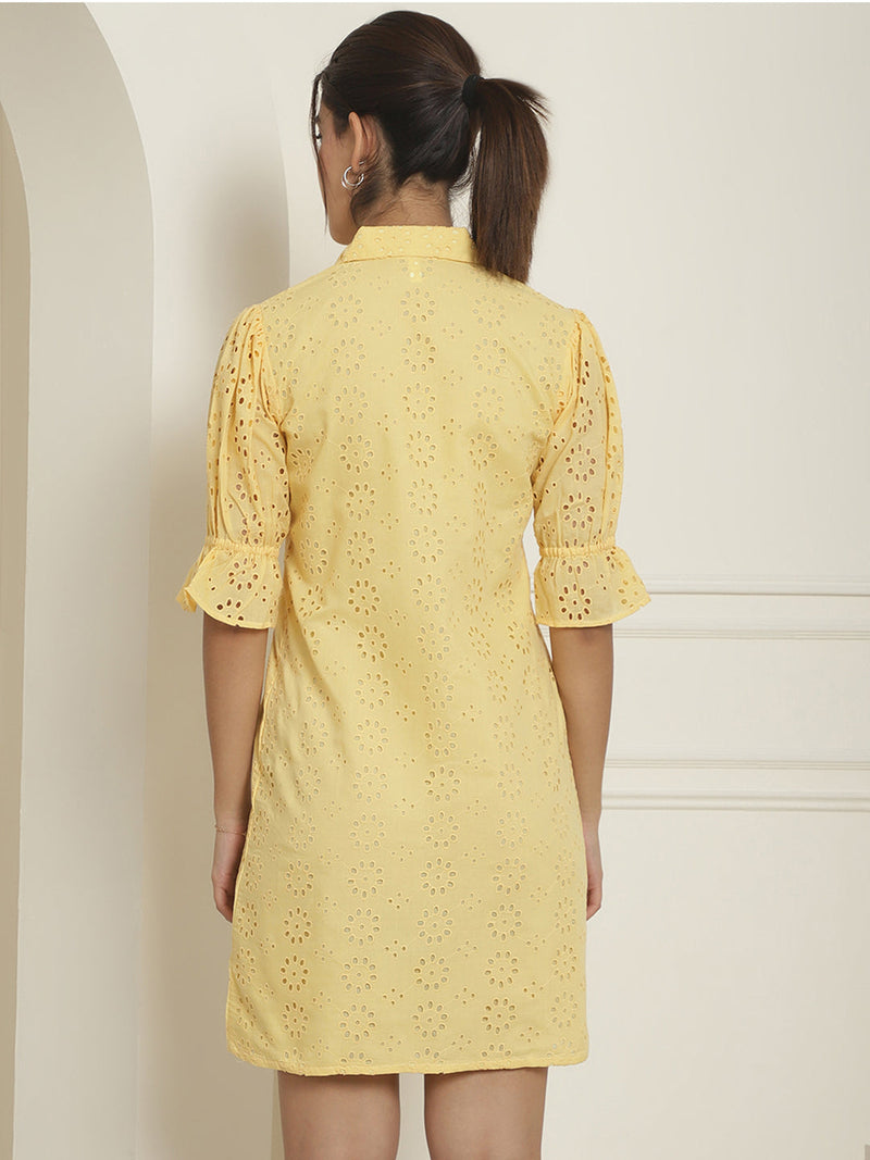 Embroidered Cotton  Dress for Women ( JND 2021Yellow )