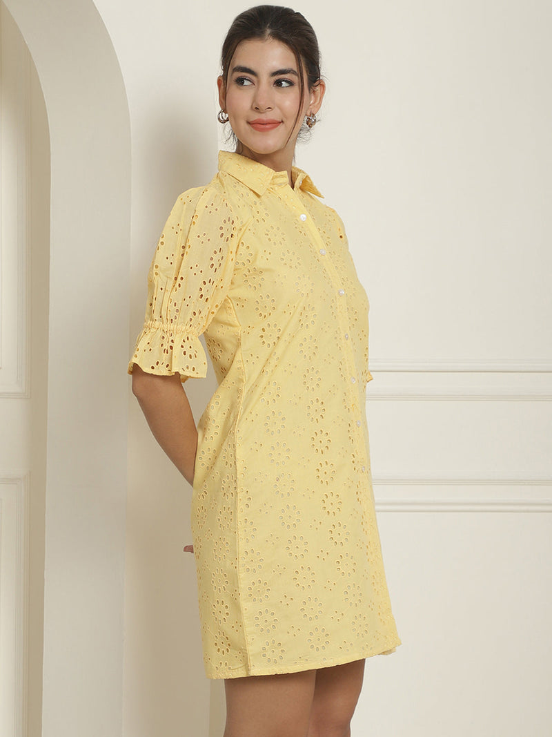 Embroidered Cotton  Dress for Women ( JND 2021Yellow )