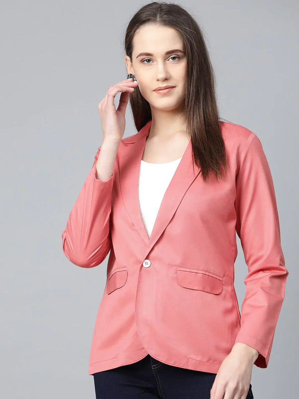 Jompers Women Peach Solid Single-Breasted Smart Casual Blazer ( JOB 6001 Peach )