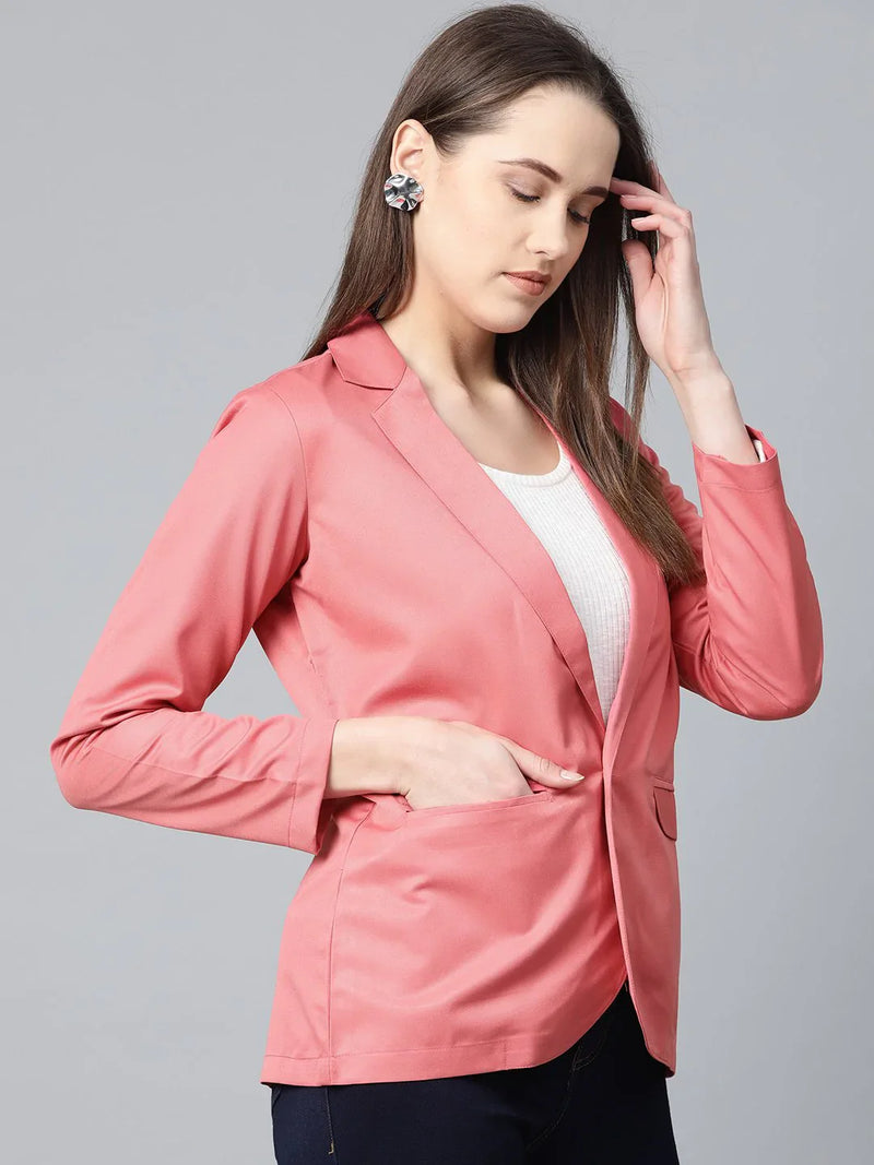 Jompers Women Peach Solid Single-Breasted Smart Casual Blazer ( JOB 6001 Peach )