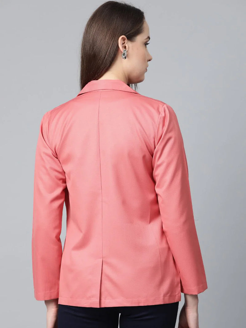 Jompers Women Peach Solid Single-Breasted Smart Casual Blazer ( JOB 6001 Peach )