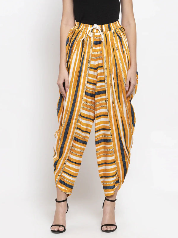 Jompers Women Yellow and Blue Stripped Dhoti (JOD 2131 Yellow)