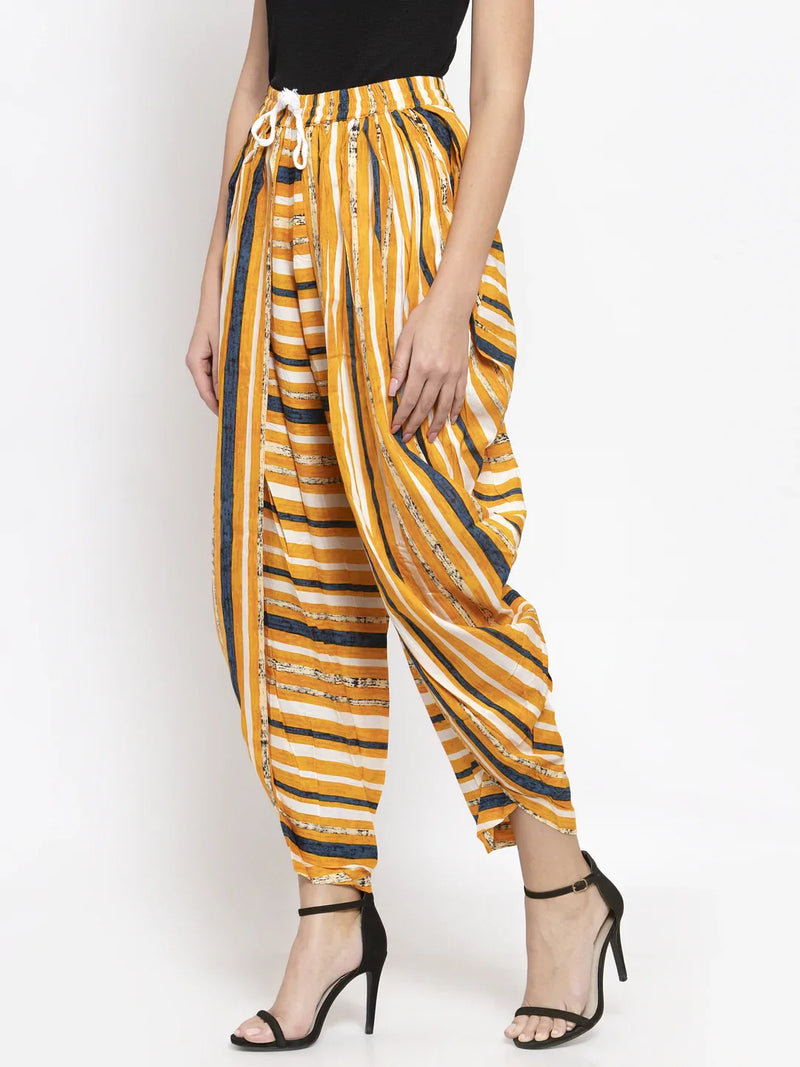 Jompers Women Yellow and Blue Stripped Dhoti (JOD 2131 Yellow)