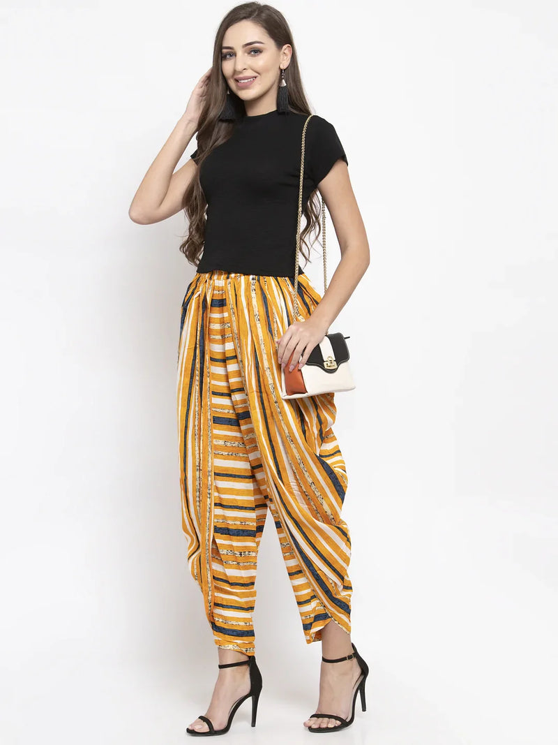 Jompers Women Yellow and Blue Stripped Dhoti (JOD 2131 Yellow)