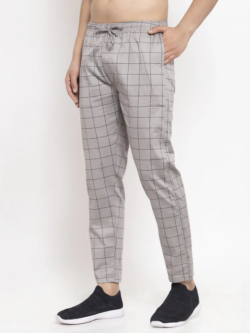 Jainish Men's Grey Checked Cotton Track Pants ( JOG 012Grey )