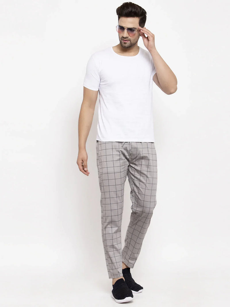 Jainish Men's Grey Checked Cotton Track Pants ( JOG 012Grey )