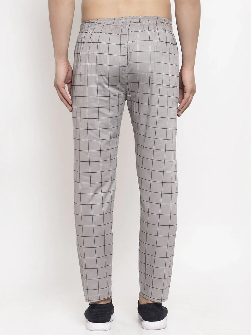 Jainish Men's Grey Checked Cotton Track Pants ( JOG 012Grey )