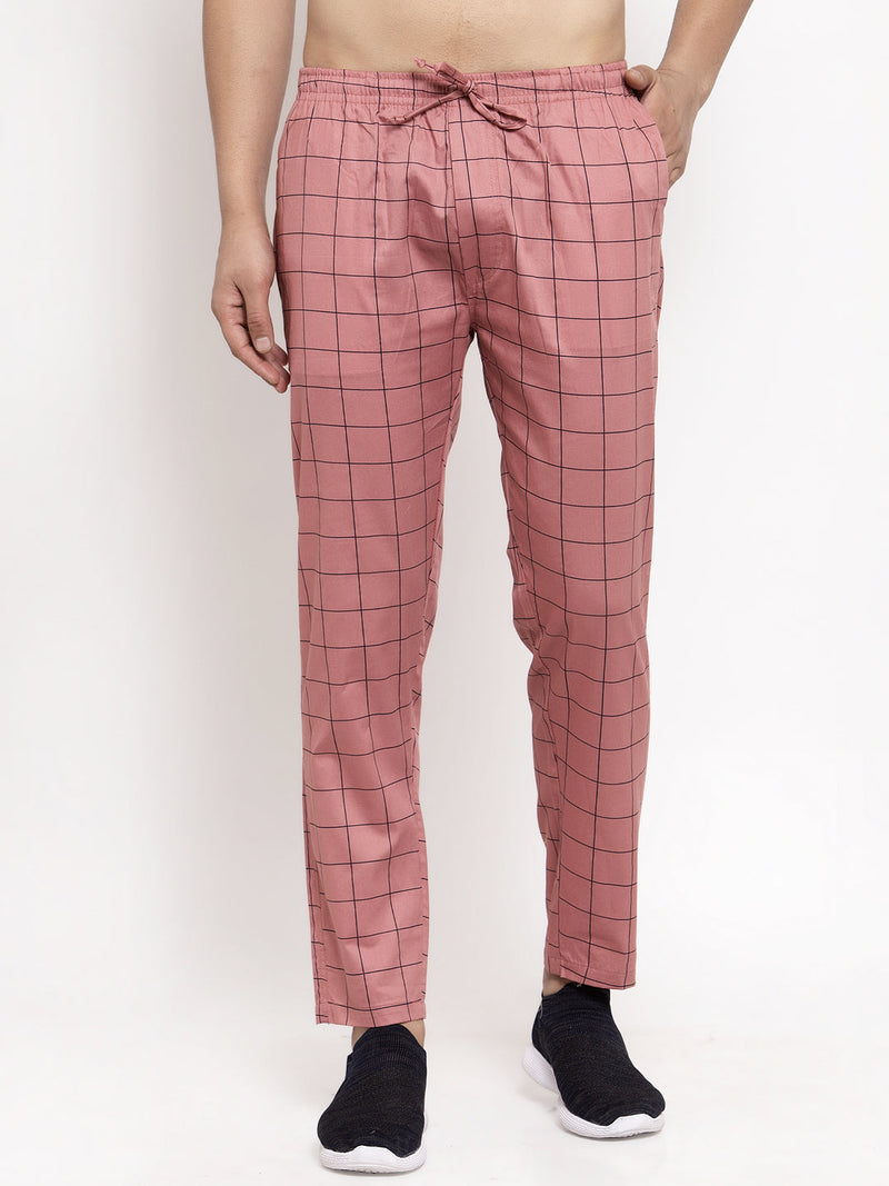 Indian Needle Men's Peach Checked Cotton Track Pants