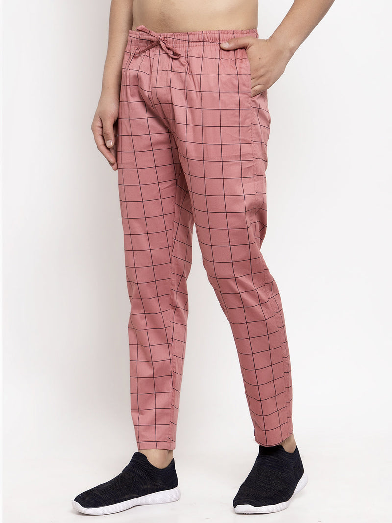 Indian Needle Men's Peach Checked Cotton Track Pants