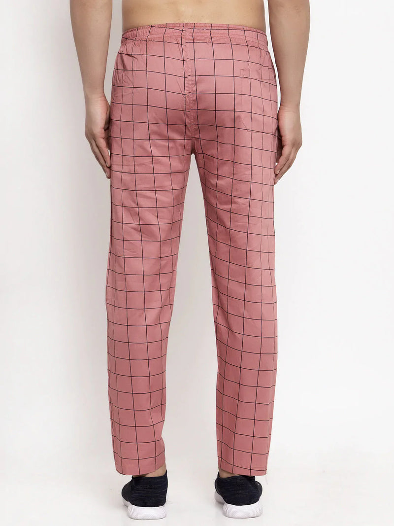 Jainish Men's Peach Checked Cotton Track Pants ( JOG 012Peach )