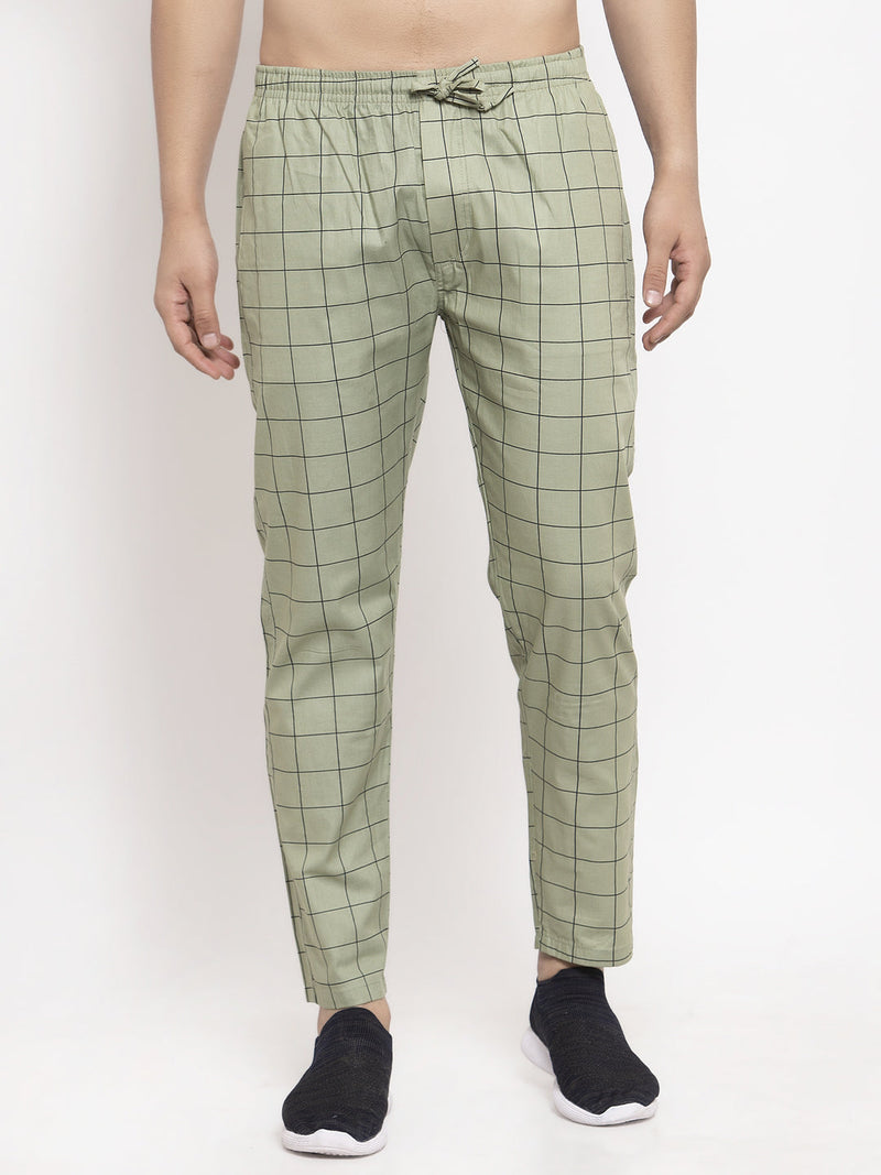 Indian Needle Men's Green Checked Cotton Track Pants