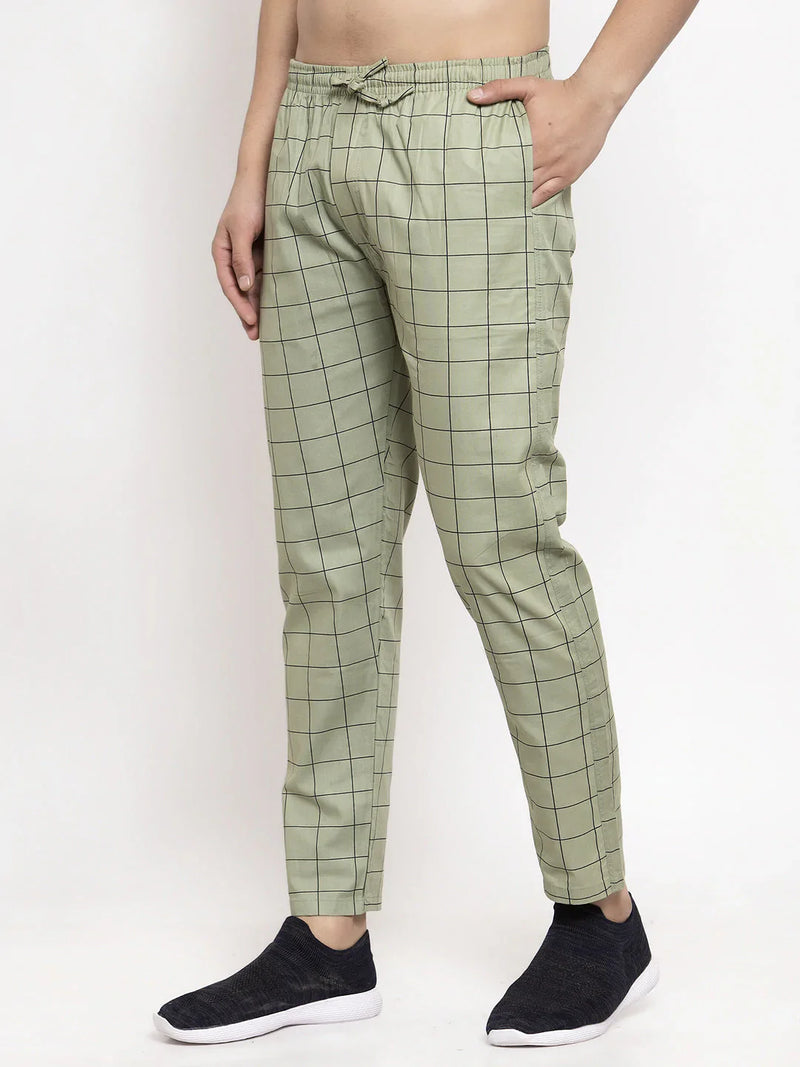 Jainish Men's Green Checked Cotton Track Pants ( JOG 012Pista )