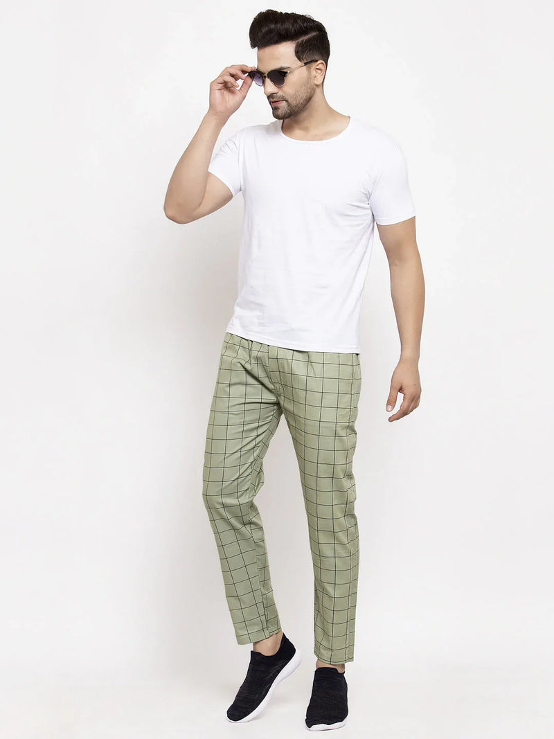 Jainish Men's Green Checked Cotton Track Pants ( JOG 012Pista )