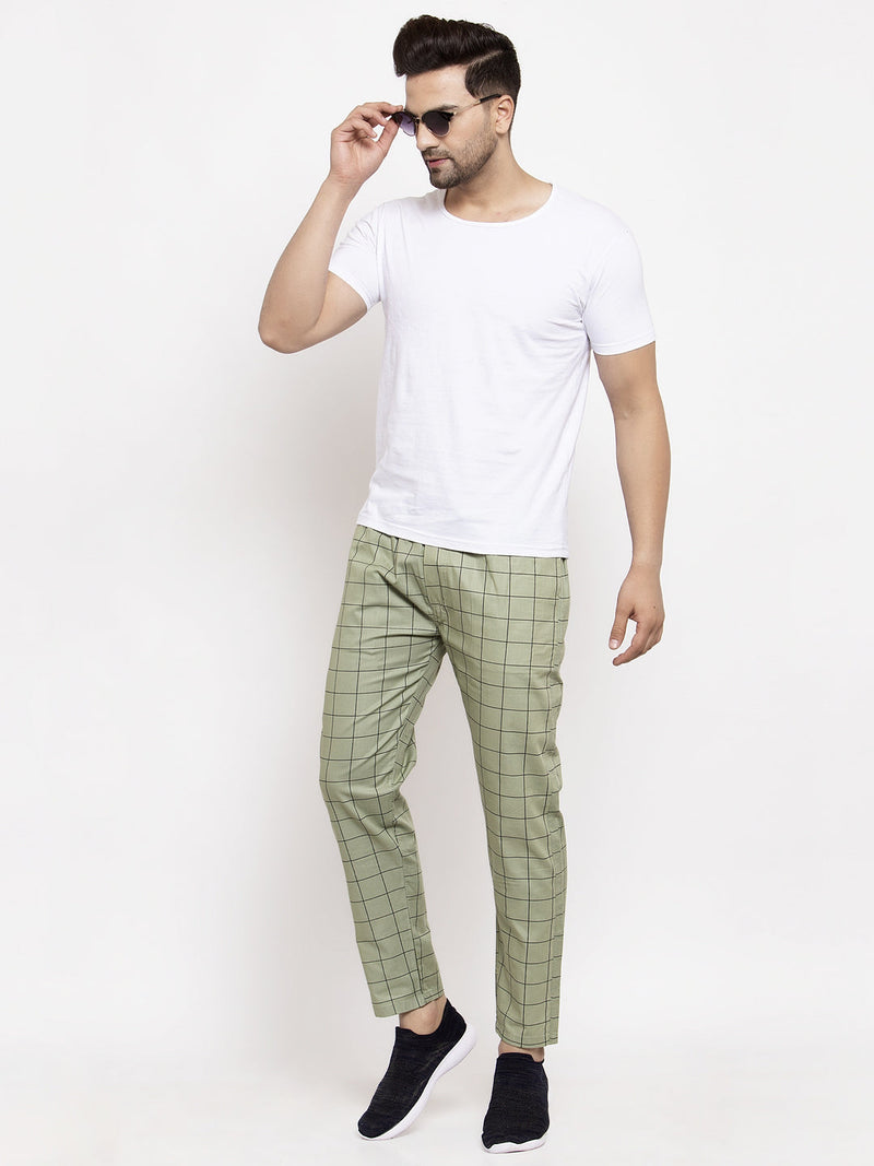 Indian Needle Men's Green Checked Cotton Track Pants