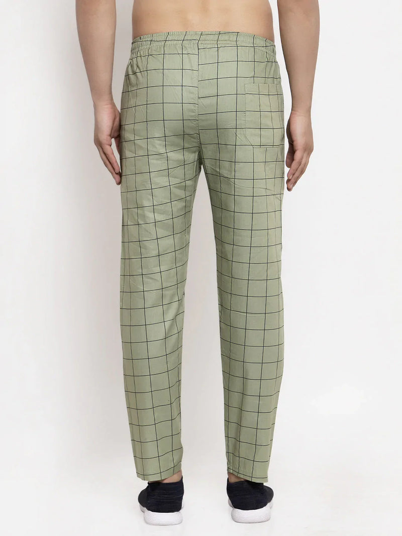 Jainish Men's Green Checked Cotton Track Pants ( JOG 012Pista )