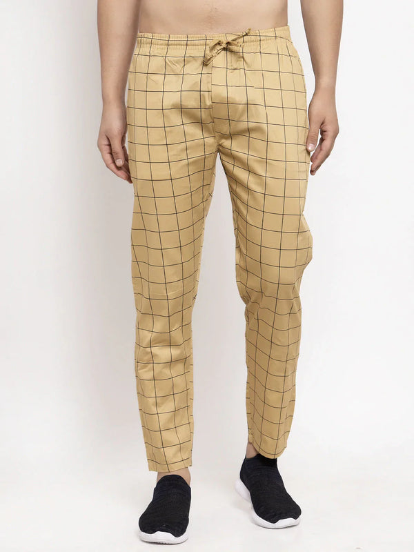 Jainish Men's Rust Checked Cotton Track Pants ( JOG 012Rust )