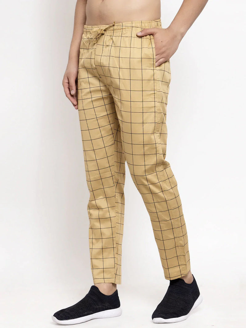 Jainish Men's Rust Checked Cotton Track Pants ( JOG 012Rust )