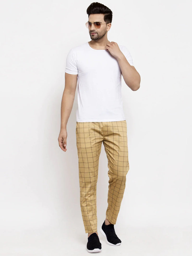 Jainish Men's Rust Checked Cotton Track Pants ( JOG 012Rust )