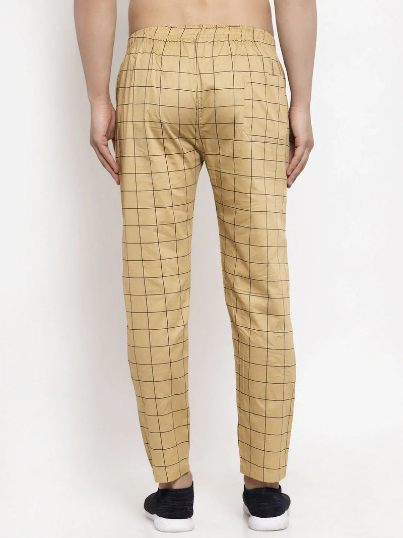 Jainish Men's Rust Checked Cotton Track Pants ( JOG 012Rust )