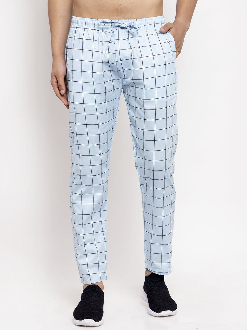 Indian Needle Men's Blue Checked Cotton Track Pants