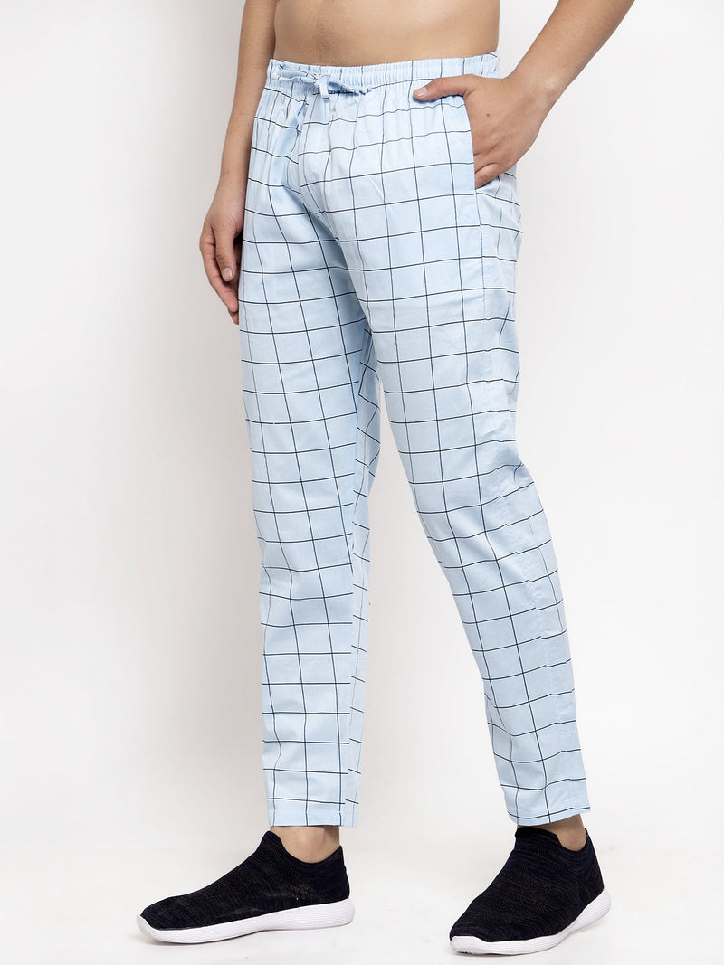 Indian Needle Men's Blue Checked Cotton Track Pants